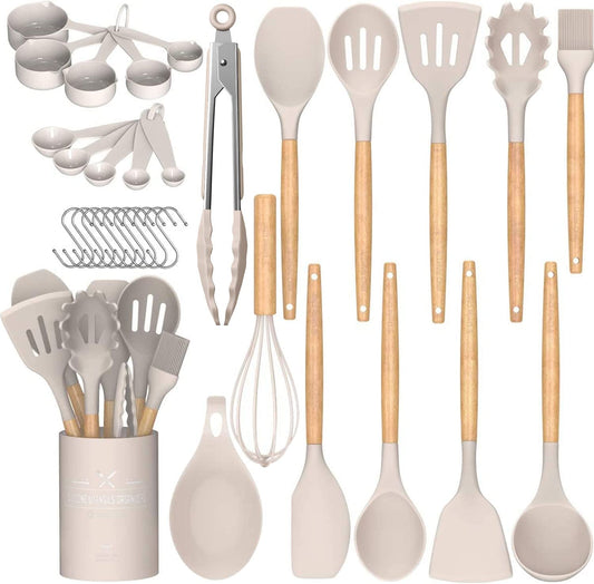 Chef Kitchen Cooking Utensils Set, 33 pcs Non-Stick Silicone Cooking