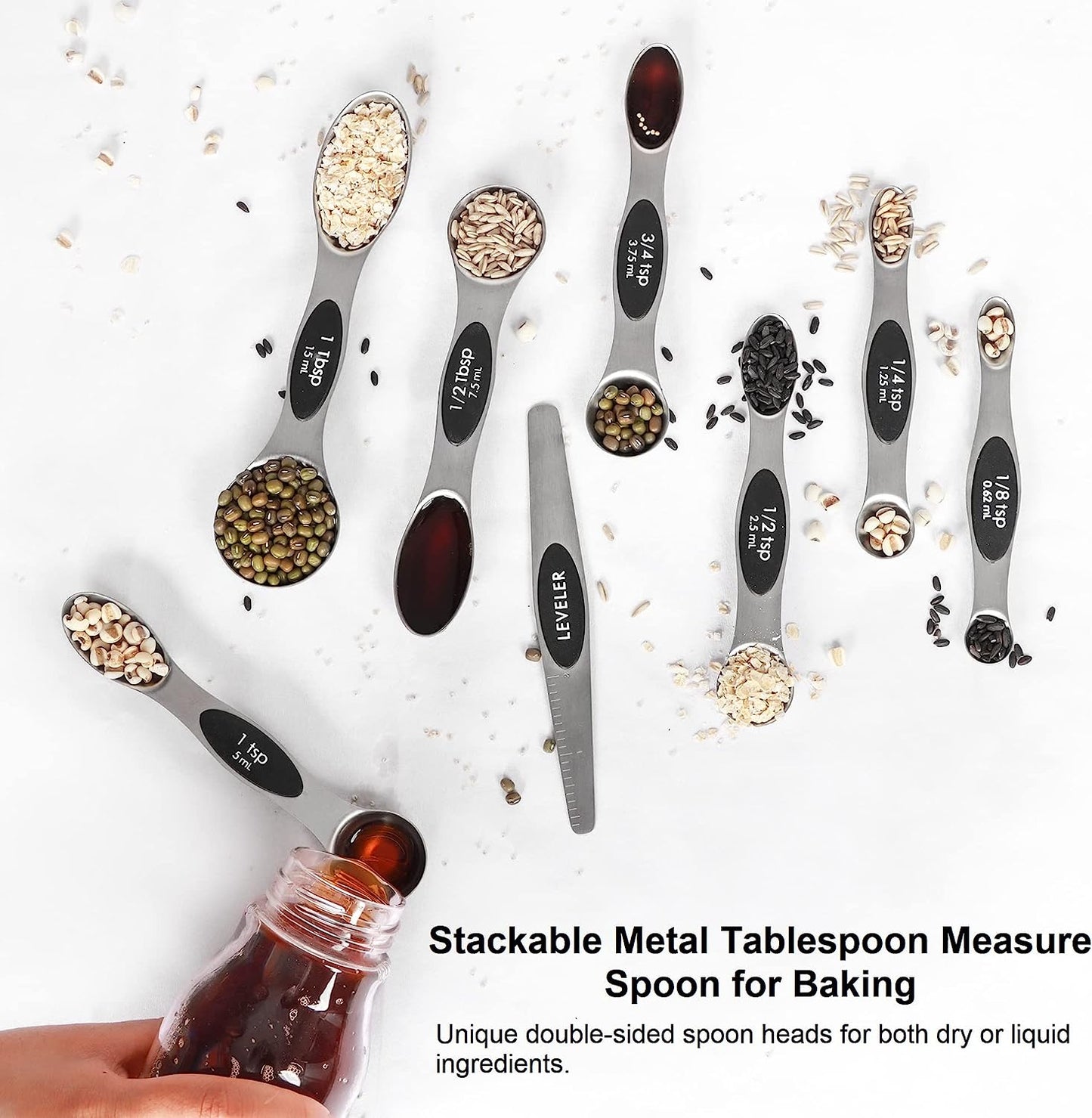 Magnetic Measuring Spoons Set Stainless Steel with Leveler-9pcs Stackable