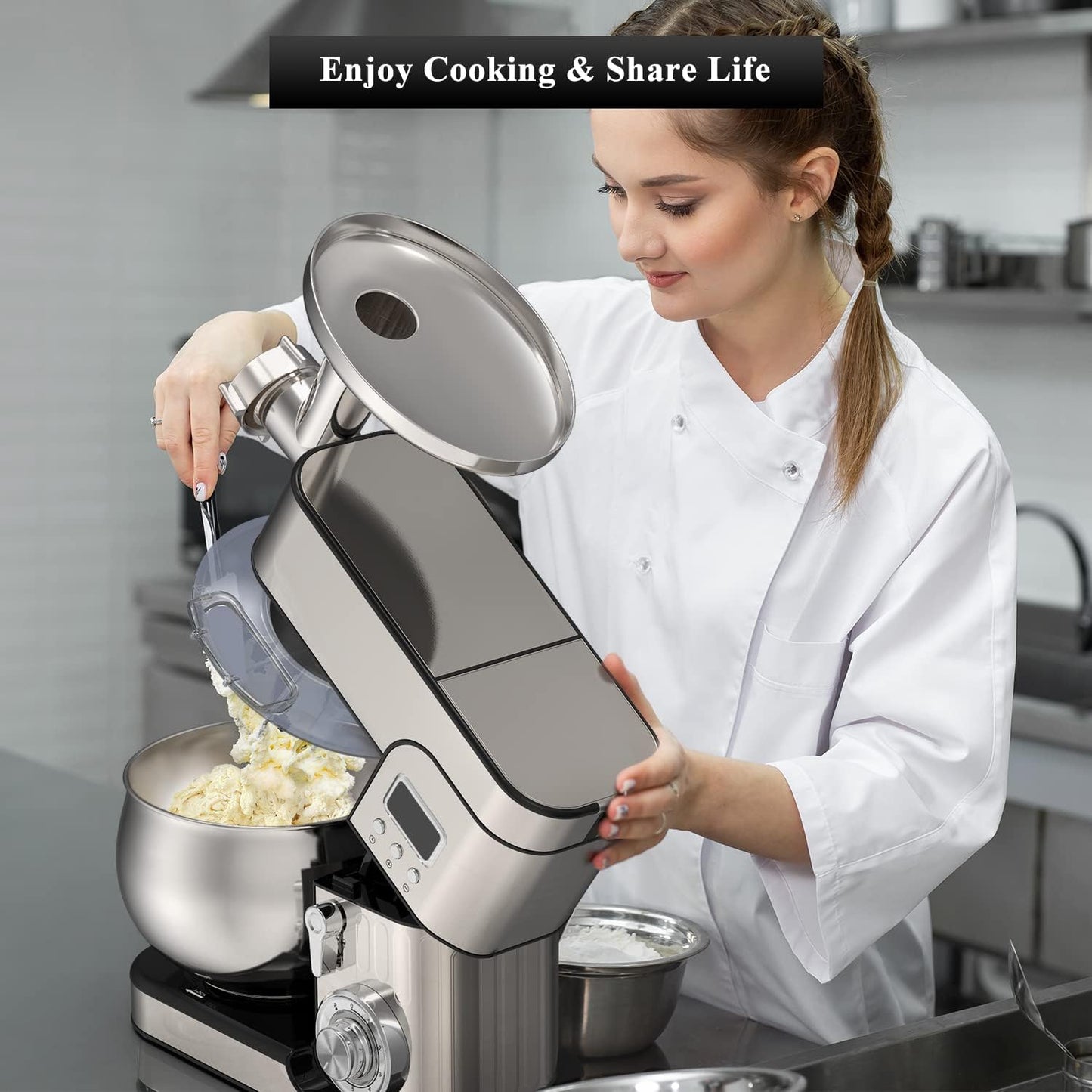 6-IN-1 Stand Mixer 1200W LCD Display 6.5QT Stainless Steel Bowl