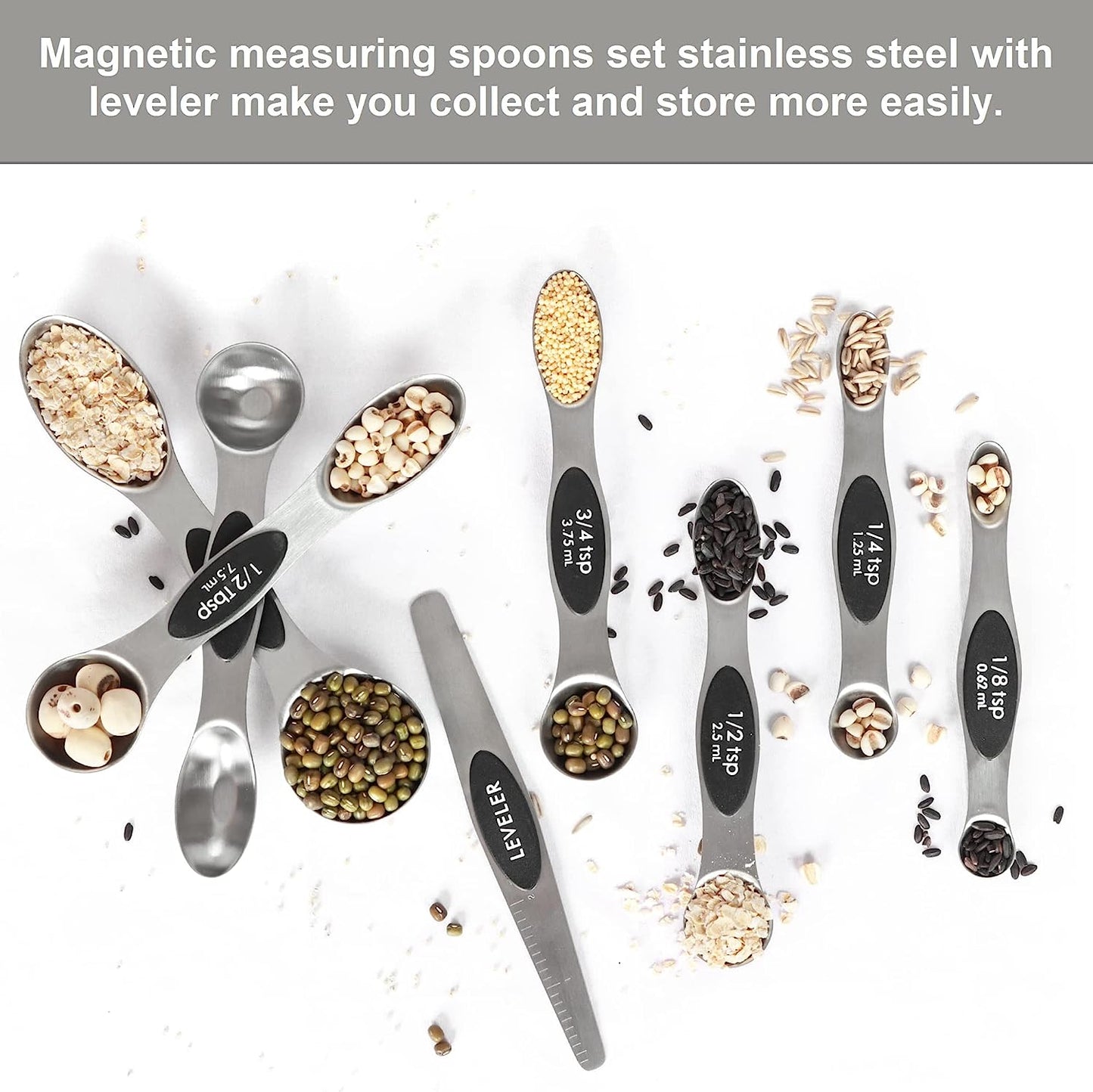 Magnetic Measuring Spoons Set Stainless Steel with Leveler-9pcs Stackable