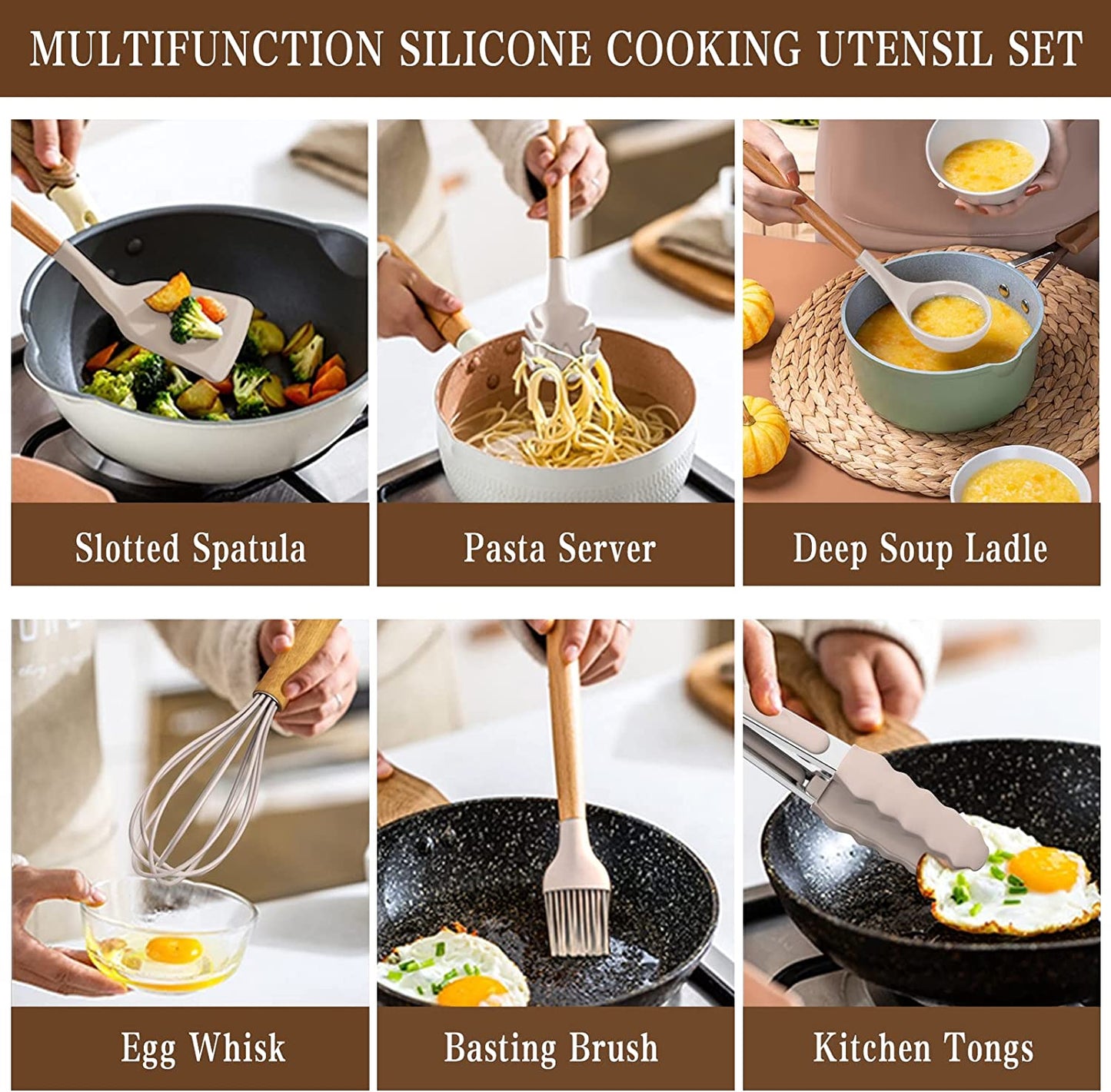 Chef Kitchen Cooking Utensils Set, 33 pcs Non-Stick Silicone Cooking