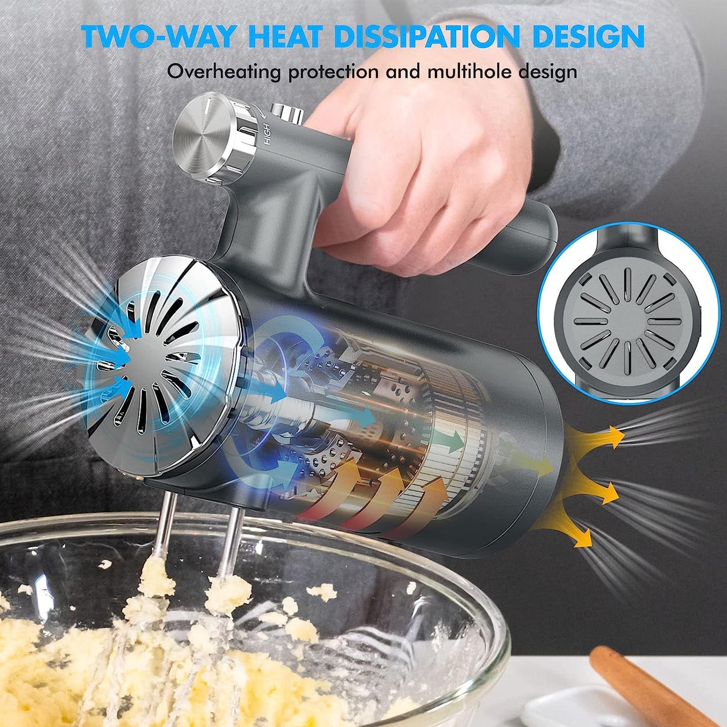 Hand Mixer Electric Continuously Variable Speed Control  5 Stainless Steel Accessories